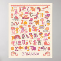 Persoonlijke ABC Dieren Alfabet Meisje Poster