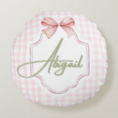 Persoonlijke Abigail Baby Meisje Nursery Boog&Ging Rond Kussen (Voorkant)