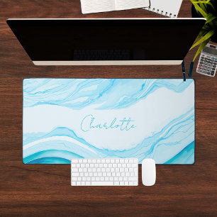 Persoonlijke Abstract Blauwe Aquarel Grote Laptop Bureaumat