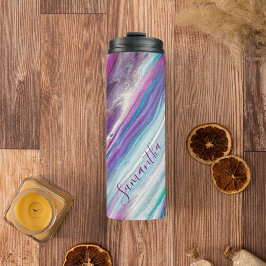 Persoonlijke Abstract Paarse Teal Glitterige Thermosbeker