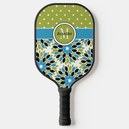 Persoonlijke Abstracte bloemen, Polka Dots, Monogr Pickleball Paddle (Voorkant)