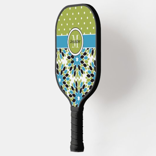 Persoonlijke Abstracte bloemen, Polka Dots, Monogr Pickleball Paddle (Links)