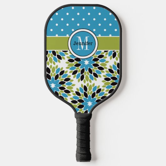Persoonlijke Abstracte bloemen, Polka Dots, Monogr Pickleball Paddle (Voorkant)
