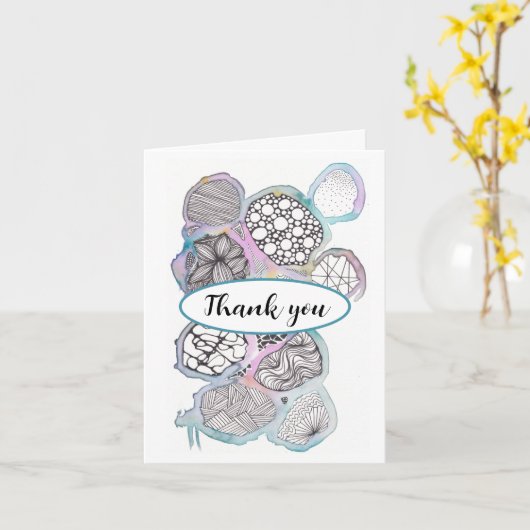 Persoonlijke, abstracte doedelkunst, bedankt kaart (Gele Bloem)