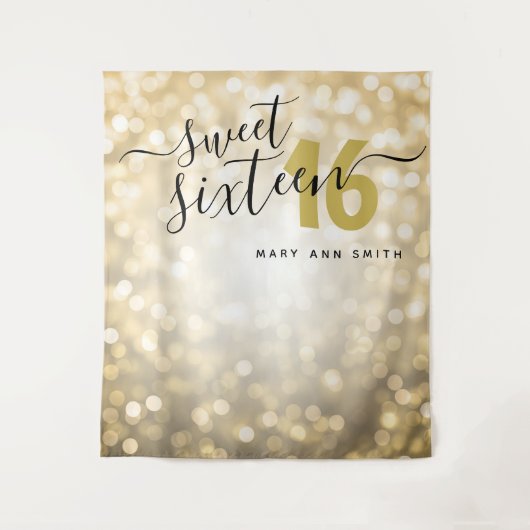 Persoonlijke Achtergrond Gouden Lichten Sweet 16 Wandkleed (Voorkant)