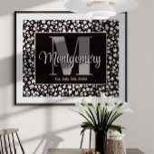 Persoonlijke Achternaam Print Zwart Wit Bloemen