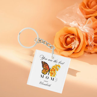 Persoonlijke Acryl Sleutelhanger met Vlinder Bloem