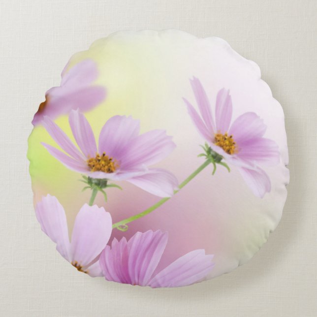 Persoonlijke afbeelding & Roze Bloem Waterverf Rond Kussen (Voorkant)