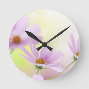 Persoonlijke afbeelding & Roze Bloem Waterverf Ronde Klok