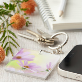 Persoonlijke afbeelding & Roze Bloem Waterverf Sleutelhanger