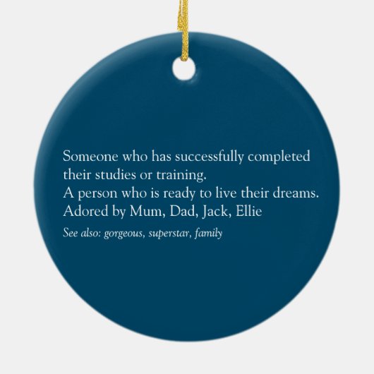 Persoonlijke Afstudeerdefinitie Modern Blauw Keramisch Ornament (Achterkant)