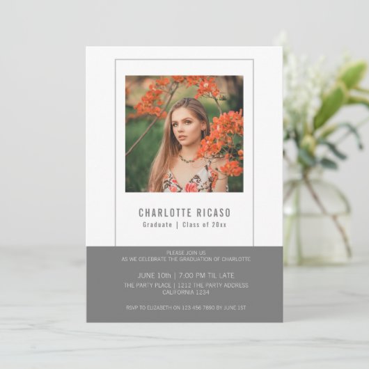 Persoonlijke afstudeerfoto sjabloon grijs wit kaart (Staand voorkant)