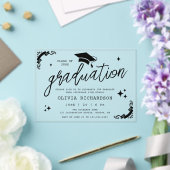 Persoonlijke afstuderen elegante script sterren & acryl uitnodigingen (Insitu (Huwelijk))