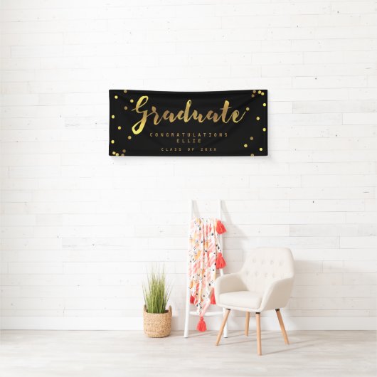 Persoonlijke Afstuderen zwarte Faux Gold Confetti Spandoek (Insitu)