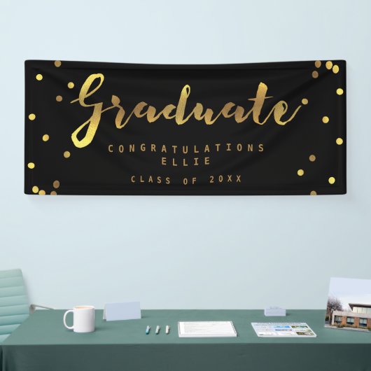 Persoonlijke Afstuderen zwarte Faux Gold Confetti Spandoek (Beurs)