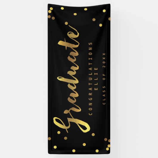 Persoonlijke Afstuderen zwarte Faux Gold Confetti Spandoek (Verticaal)