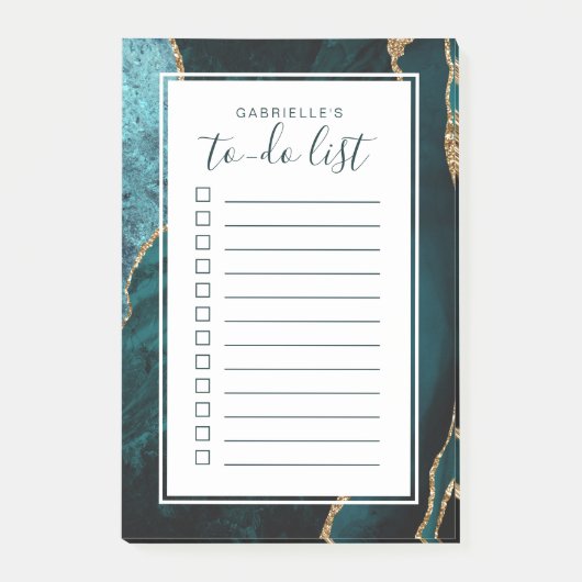 Persoonlijke Agate Geode Teal Blauwe Gouden Takenl Post-it® Notes (Voorkant)