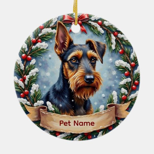 Persoonlijke Airedale Terrier Kerstmis Keramisch Ornament (Achterkant)