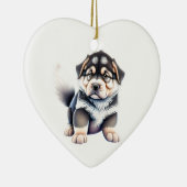 Persoonlijke Alaskan Malamute Puppy Hond Hart Keramisch Ornament (Rechts)