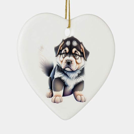 Persoonlijke Alaskan Malamute Puppy Hond Hart Keramisch Ornament (Rechts)