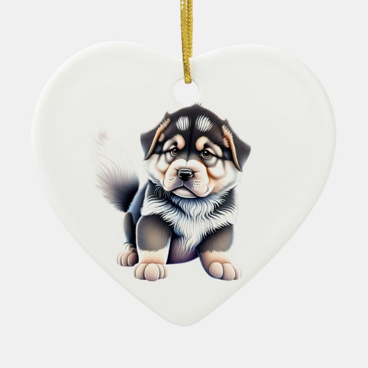 Persoonlijke Alaskan Malamute Puppy Hond Hart Keramisch Ornament (Voorkant)