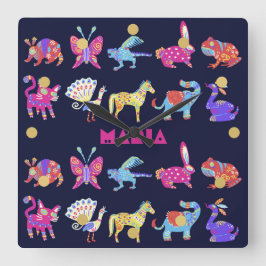 Persoonlijke Alebrije Mexicaanse Dieren Volkskunst Vierkante Klok