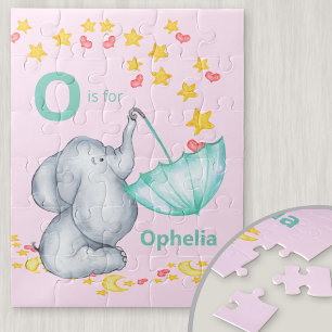 Persoonlijke alfabetnaam Schattige Olifant Meisjes Legpuzzel