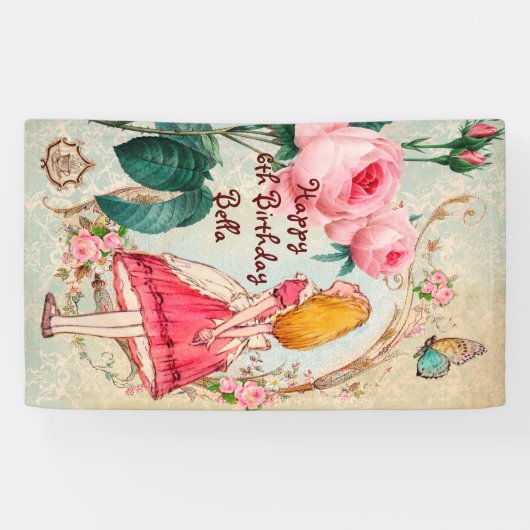 Persoonlijke Alice in Wonderland Birthday Spandoek (Horizontaal)