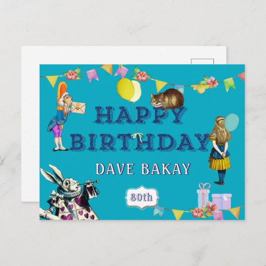 Persoonlijke Alice Wonderland Verjaardag Briefkaart (Voorkant / Achterkant)