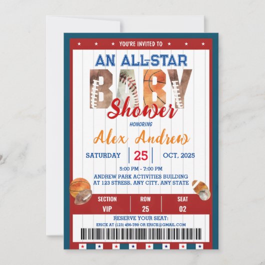 Persoonlijke All Star Baby shower uitnodiging (Voorkant)