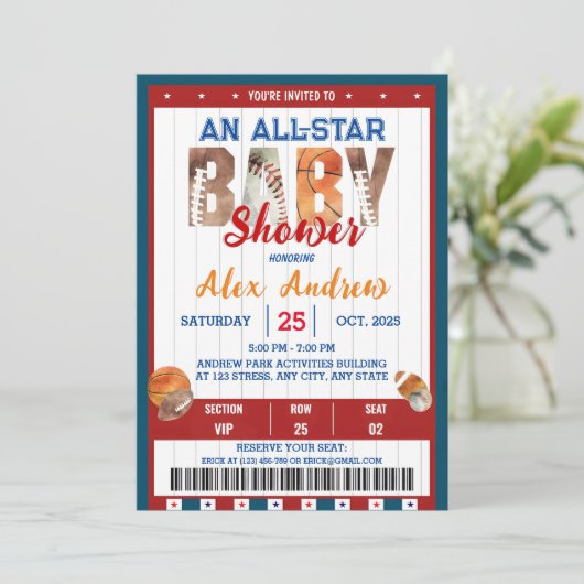 Persoonlijke All Star Baby shower uitnodiging (Staand voorkant)