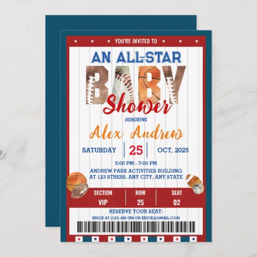 Persoonlijke All Star Baby shower uitnodiging (Voorkant / Achterkant)