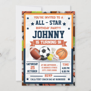 Persoonlijke All-Star Printable Sport MVP Party Kaart