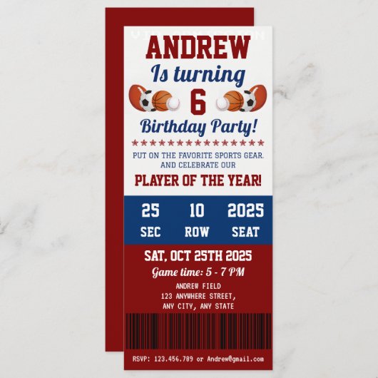 Persoonlijke All Star Sport Eerste Uitnodiging Ver (Voorkant / Achterkant)