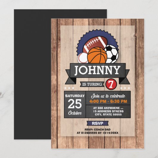 Persoonlijke All Star Sport Verjaardagsfeestuitnod Kaart (Voorkant / Achterkant)