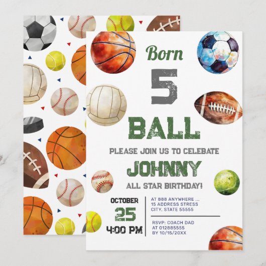Persoonlijke All Star Sport Verjaardagsfeestuitnod Kaart (Voorkant / Achterkant)