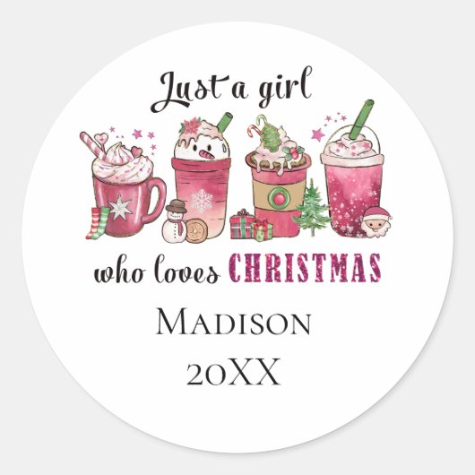 Persoonlijke Alleen Meisje Dat Kerstmis Leuk Vindt Ronde Sticker (Voorkant)