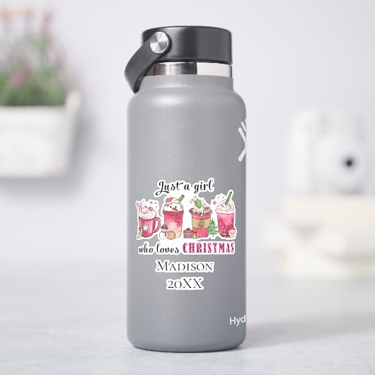 Persoonlijke Alleen Meisje Dat Kerstmis Leuk Vindt Sticker (HydroFlask)