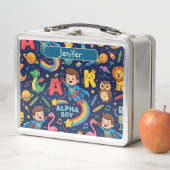 Persoonlijke Alphaland Kinderen Lunchbox Blauw Wit (In situ)