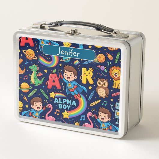 Persoonlijke Alphaland Kinderen Lunchbox Blauw Wit (Voorkant)