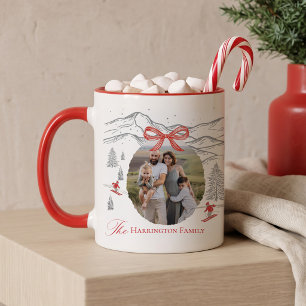 Persoonlijke Alpine Nordic Kerst Foto Rode Strik Mok