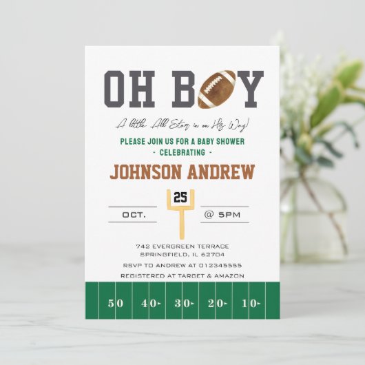 Persoonlijke American Football Baby Shower Kaart (Staand voorkant)
