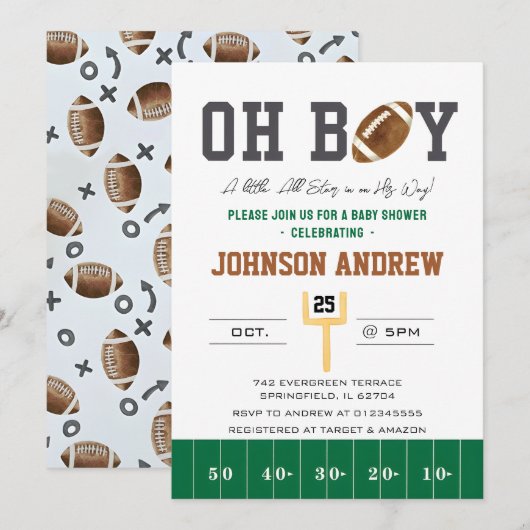 Persoonlijke American Football Baby Shower Kaart (Voorkant / Achterkant)