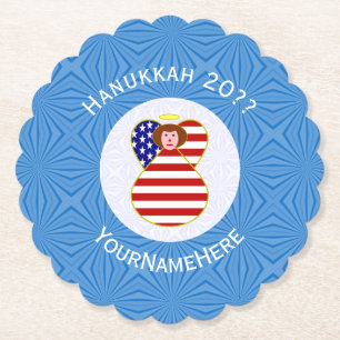 Persoonlijke Amerikaanse engel Hanukkah-vlag Kartonnen Onderzetters