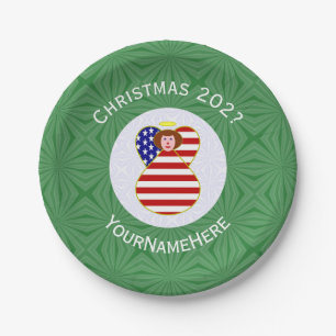 Persoonlijke Amerikaanse engel kerst vlag Rood haa Papieren Bordje