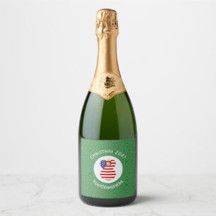 Persoonlijke Amerikaanse engel kerst vlag rood haa Sparkling Wijnetiket