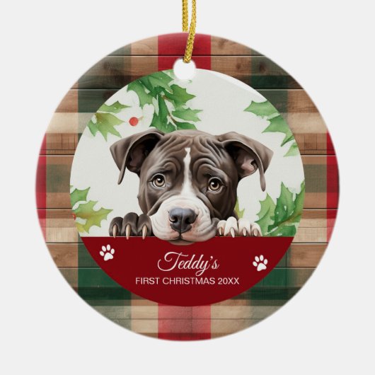 Persoonlijke Amerikaanse Pit Bull Kerstmis Keramisch Ornament (Voorkant)