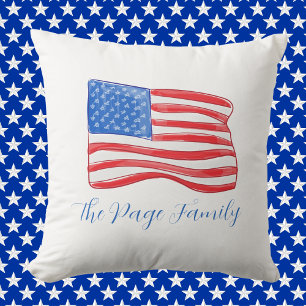 Persoonlijke Amerikaanse vlag familienaam / Americ Kussen