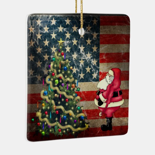 Persoonlijke Amerikaanse vlag, Kerstman, kerstboom Keramisch Ornament (Rechts)