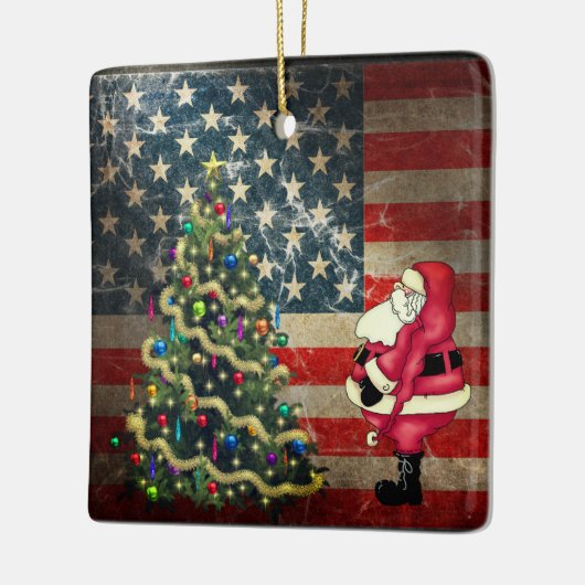 Persoonlijke Amerikaanse vlag, Kerstman, kerstboom Keramisch Ornament (Links)